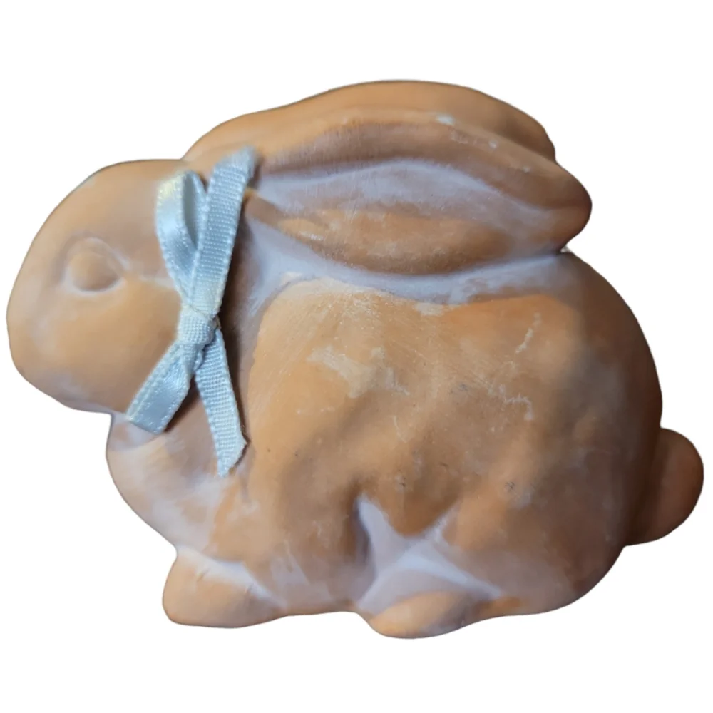 Vtg Hand Crafted Red Clay Pottery Easter Bunny Rabbit Statue Figurine